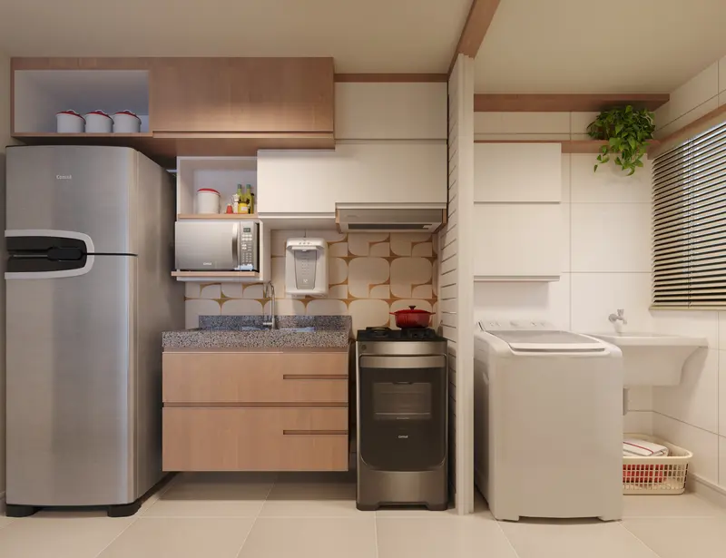 Cozinha com área de serviço do apartamento Tipo A