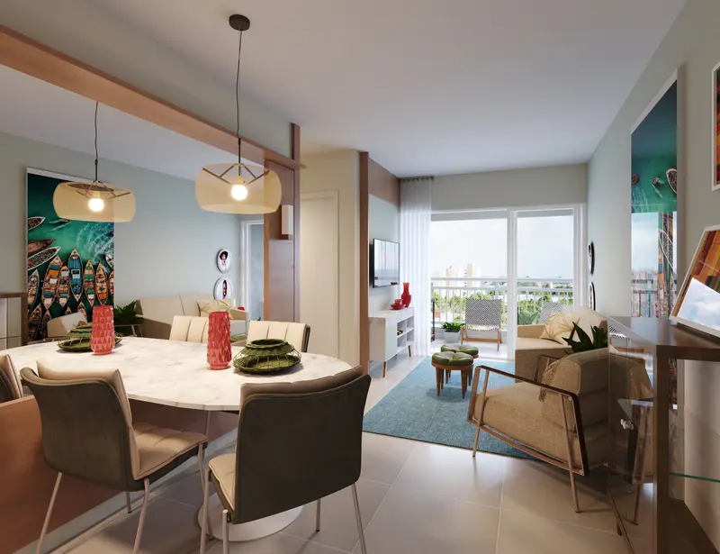 Sala de estar e jantar do apartamento Tipo A