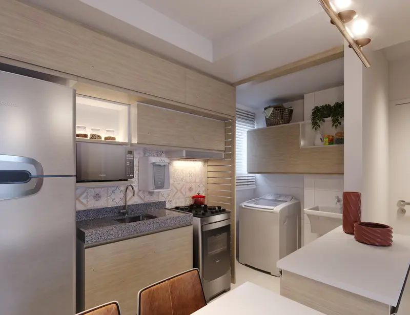 Cozinha com área de serviço do apartamento Tipo B