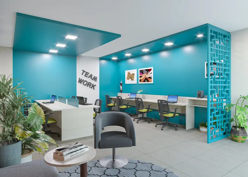 Espaço de coworking com estações de trabalho